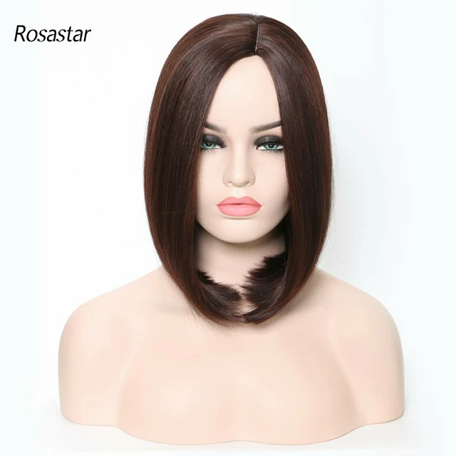 Synthetic Short Ombre Dark Root to Wine Red  Straight 13.5Inch Bob Hair Wig for Women Natural Looking Daily Use or Cosplay Wig Brown