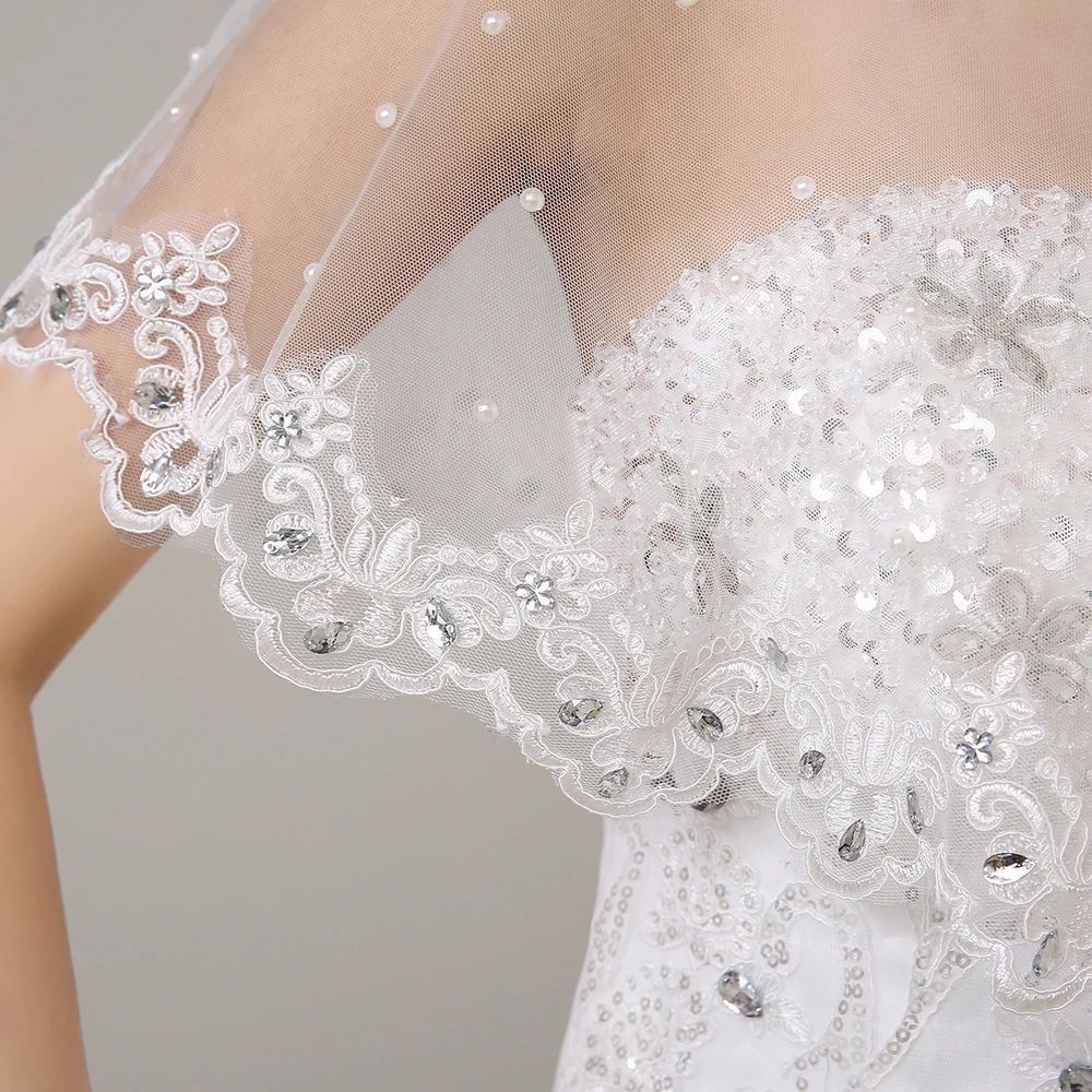 Elegant Rhinestone Simulated Pearls Wrap Applique Edge Summer Sheer Short Cape Wedding Bridal Cover Up Shawl Handmade Gifts