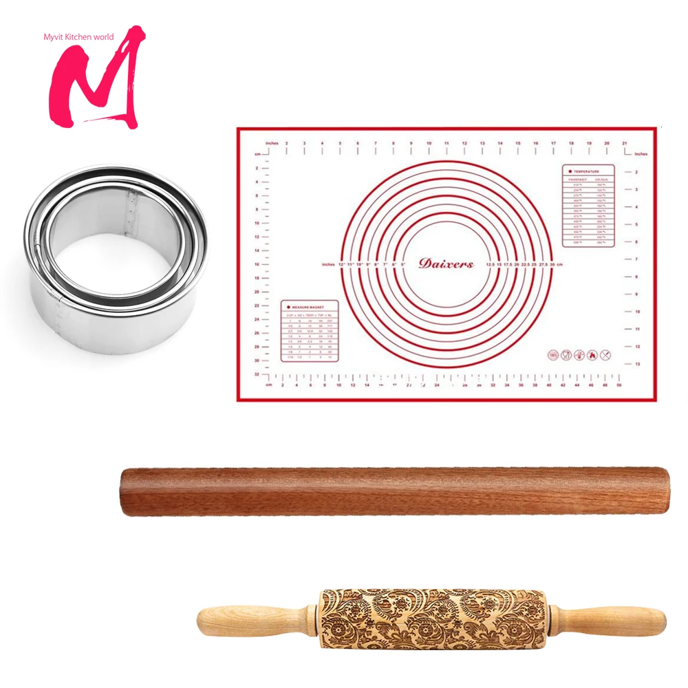 Christmas Embossed Rolling Pin Wood Baking Cookies Biscuit Fondant Cake