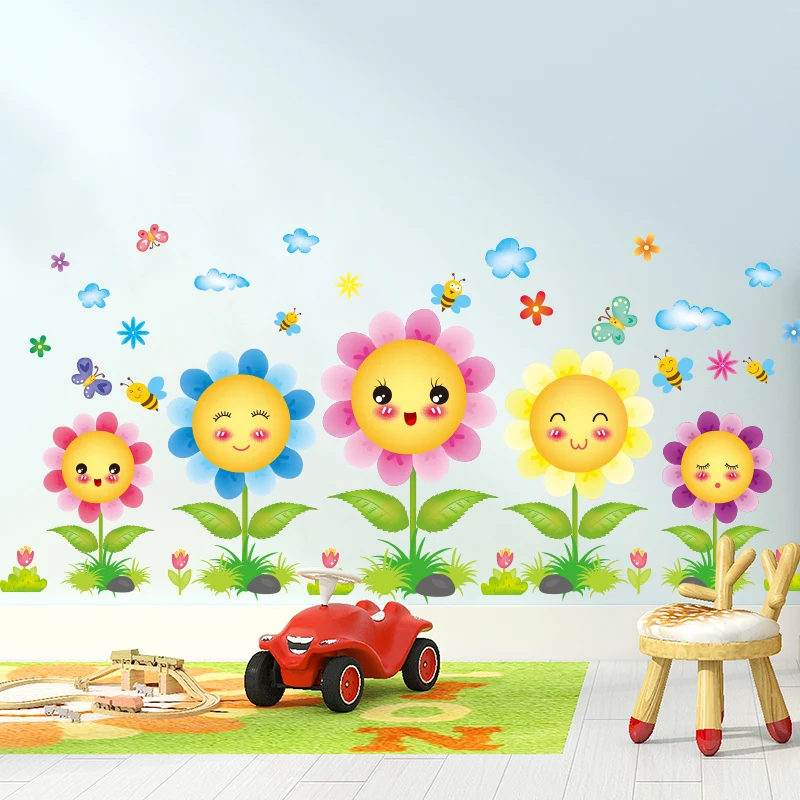

[SHIJUEHEZI] Sunflowers Wall Sticker PVC Material DIY Plant Wall Decals for House Living Room Bedroom Nursery Decoration