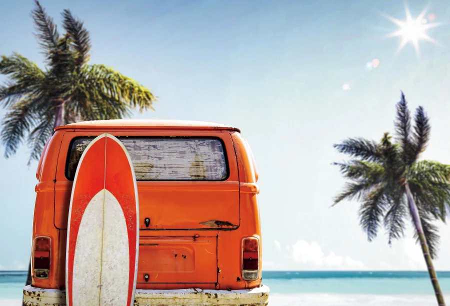 

Laeacco Coconut Tree Summer Bus Sea Photographic Backdrops Portrait Vinyl Customized Photography Backgrounds For Photo Studio