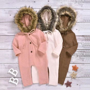 

Newborn Baby Autumn Winter Clothes With Fur collar Hat Infant Baby Girl Clothes SOutwear Romper 6-24M Toddler Kid Clothes