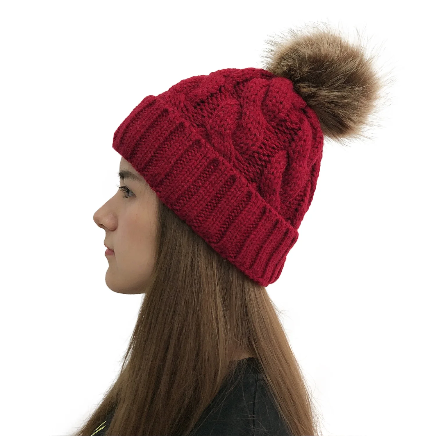 Модная женская зимняя теплая шапка, вязаная шапка с толстым помпоном, кашемировые зимние шапки, теплые аксессуары унисекс