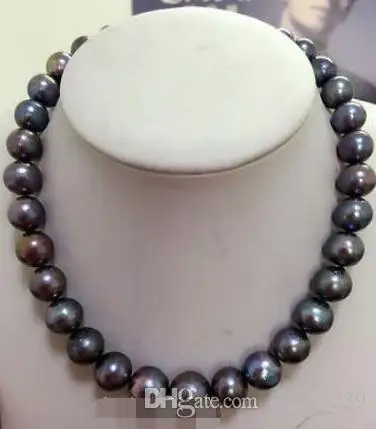 

Stunning 10-11mm Round Tahitian Huge Black Red Green Pearl Necklace 18 "14K