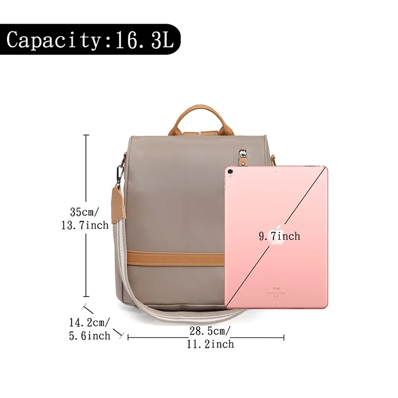 VASCHY Women Anti-theft Backpack Purse Nylon Shoulder Bags Large Capacity Backpack Female Mini Bags Rucksack