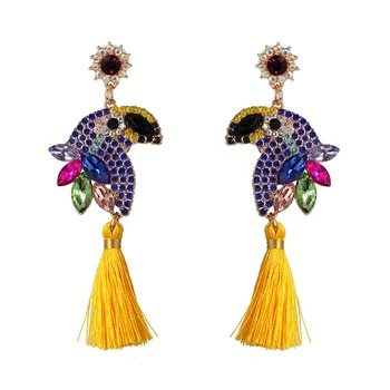 

Bohemian Crystal Long tassel Earrings For Women 2020 Fashion Statement Toucan Jewelry Accessories Trendy Female Animal Earrings