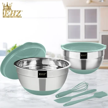 

EHZ Mixing Bowl Set Stainless Steel Salad Bowl Fruit Vegetable Kitchen Chef Preservation Bowl Silicone Slip Bottom Baking Tools