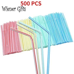 500 Pcs Disposable Plastic Drinking Straws Multi-Colored Striped Bendable Elbow  Party Event Alike Supplies Color Random