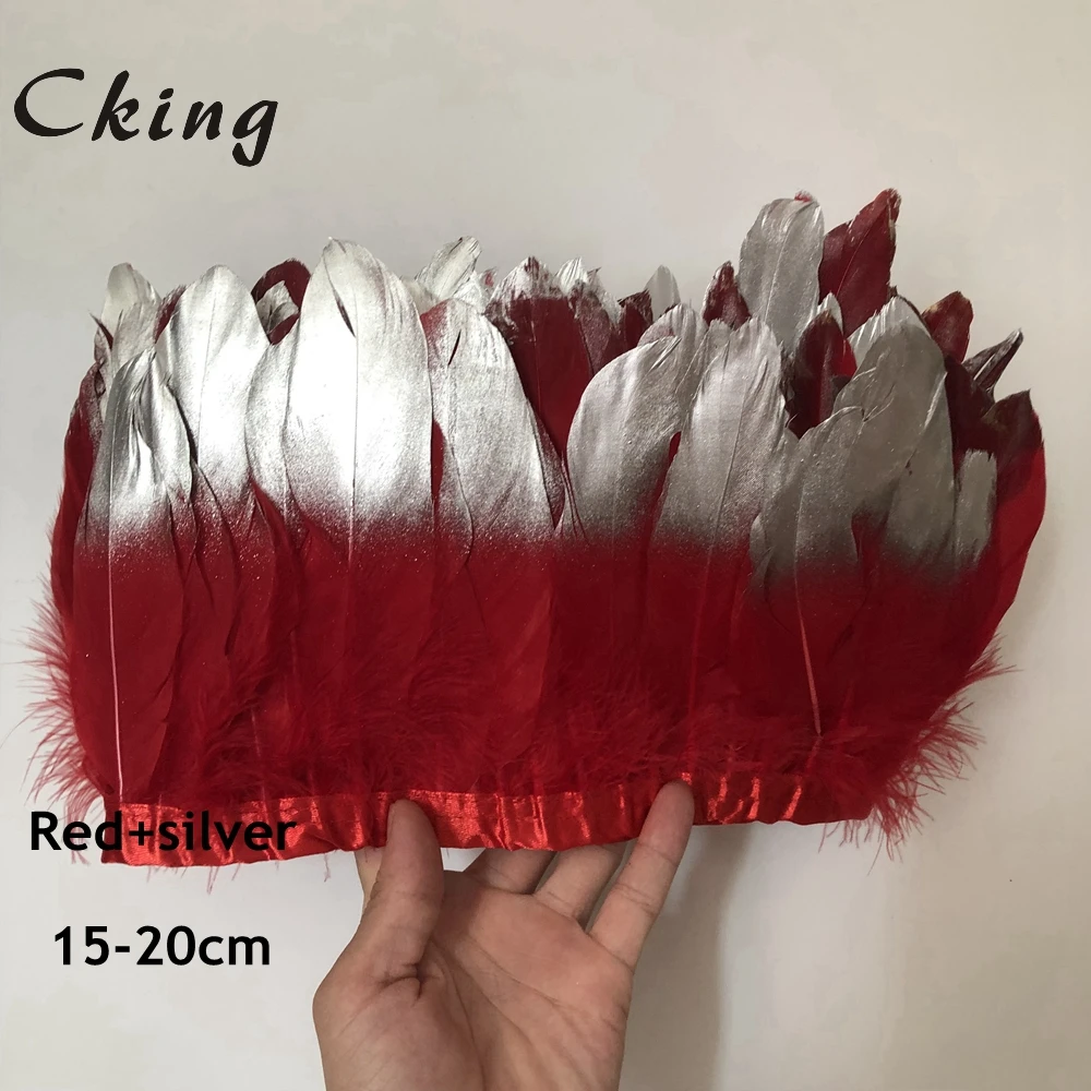 red Cking 10 ярдов/лот серебряная краска украшение из гусиных перьев бахрома 15-20 см 6-8 дюймов diy натуральные гусиные утки перо Кружева для карнавала деко - Цвет: red