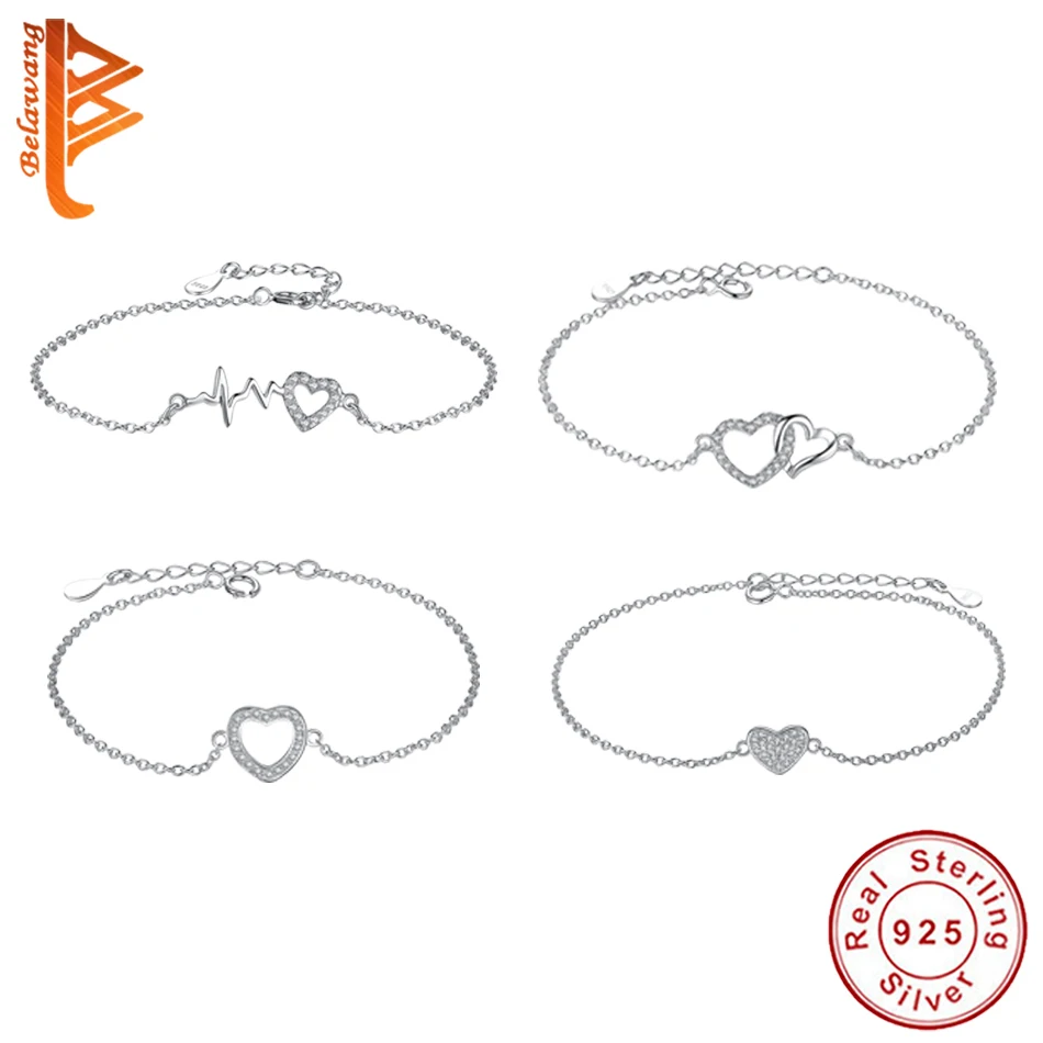 

Romantic Sparkling Cubic Zirconia Heart Authentic 925 Sterling Silver Bracelets for Women Engagement Charm Bracelet Gift