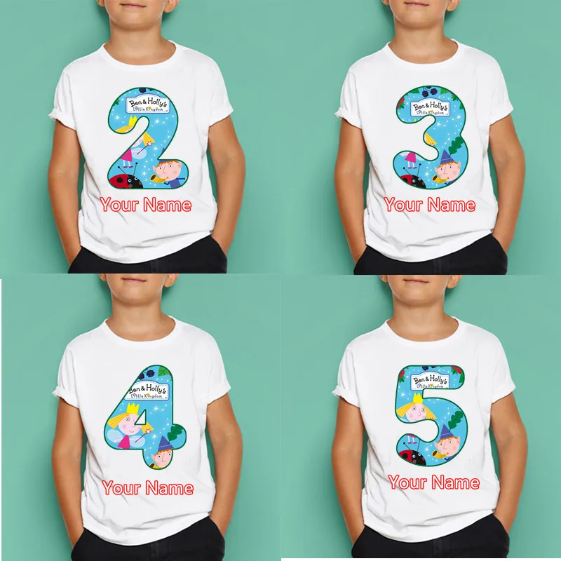 

Boys/Girls Ben and Holly Kingdom Birthday Number T Shirt Kids Short Sleeve Tops Children's Masks Birthday Gift,Dropshipping