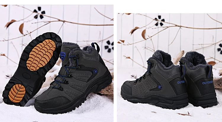 Mens Boots Non-slip Walk Shoes Men Ankle Snow Boots Fashion Fur Sneakers Winter Keep Warm Work Shoes Rubber Comfort Footwear