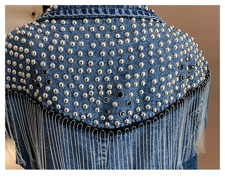 Most effective  Chaquetas Mujer 2020 Autumn Streetwear Denim Jacket Women Hand-studded Rivet Tassel Chain Short Jea