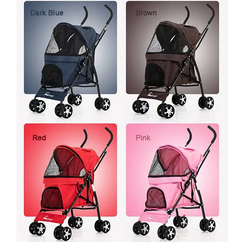 

Pet Stroller 4 Wheels Cart Small Animals Dog Cat Puppy Jogger Pushchair Travel Carrier Pram One Key Folding