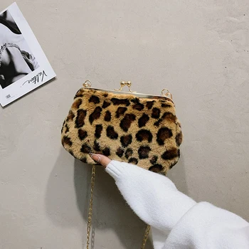 

Autumn Leopard Pattern Cloud Shaped Shoulder Bag Travel Snap Messenger Chain Bags Portable Women Plush Handbags Street Clutch