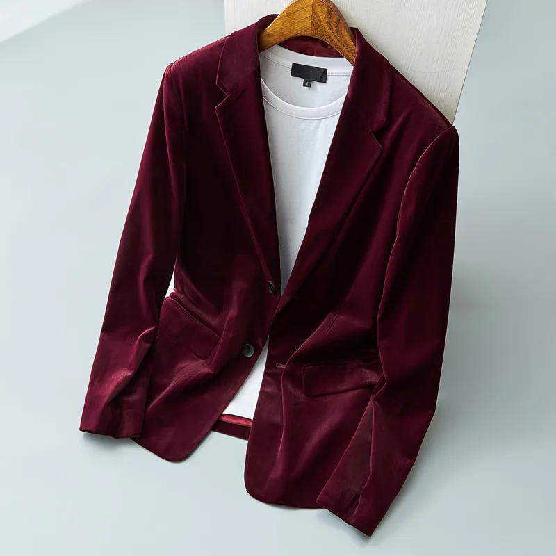 Стиль куртка Для мужчин блейзеры Для мужчин классический черный бархатный пиджак Бизнес высокие качественные блейзеры Для мужчин Красного и черного цветов