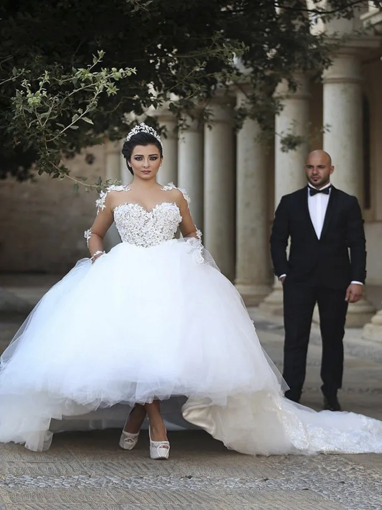 Новое платье Vestido De Novia милое бальное платье свадебное платье с кружевной аппликацией размера плюс свадебное платье принцессы с длинным рукавом es