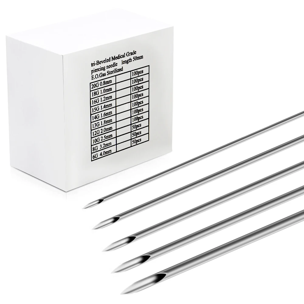 12G/13G/14G/16G/18G/20G Piercing Needles Surgical Steel Disposable Piercing Needles E.O.Gas Sterilized Permanent Makeup Needles catheter piercing needles 14g 16g 18g 20g ear nose piercing needles kit piercing sterilized body piercing tattoo needles tools