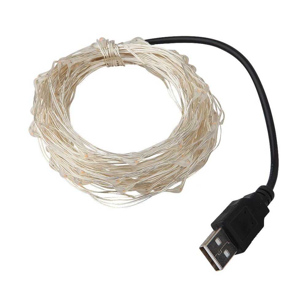 DC 5V USB светодиодный светильник 5M 10M Серебряная Гирлянда для дома Рождества