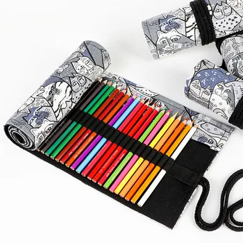 

Pencil Case 12/24/36/48/72Holes School Supplies Art Pen Bag Pouch Canvas Pen Wrap Roll Makeup Storage Stationery Student Girls