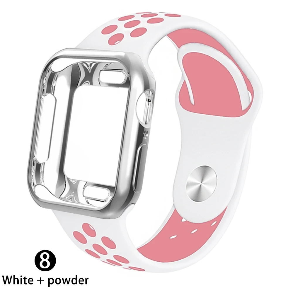 White powder Чехол+ ремешок для apple Watch 5 ремешок 42 мм 38 мм 40 мм 44 мм спортивный силиконовый браслет для apple iwatch series 5 4 3 2 1 Аксессуары - Цвет ремешка: White powder