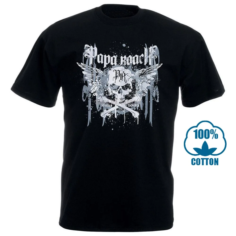 

2018 New Fashion T Shirt Men Cotton Papa Roach Crossbones Drips Band Logo Official Mens Black T Shirt