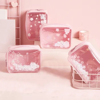

Hot Sale Laser Blossom Cosmetic Bag Pattern Waterproof Ins Style Makeup Bag Travel Storage Bag For Female Pink Cherry New Design