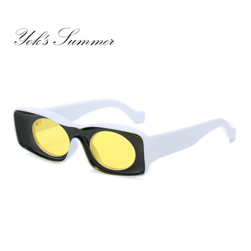 C5 Black Yellow YOK'S модные маленькие квадратные солнцезащитные очки для женщин и мужчин брендовые овальные UV400 покрытие тени океанские линзы индивидуальные солнцезащитные очки Oculos WN1343 - Цвет линз: C5 Black Yellow