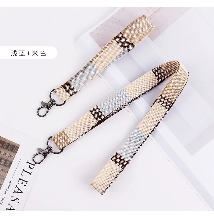 New Style Length Mobile Phone Lanyard Plaid Cotton And Linen Ribbon Employee Documents Work Card Sling Screen Printing-Logo Cust