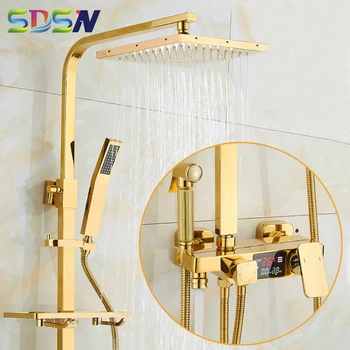 

SDSN Intellegent Shower System Bathroom Faucet Digital Screen Display Shower Set Thermostatic Brass Shower Faucet Square Head
