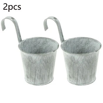 

2PCS Flower Bucket Hanging Pots Balcony Garden Plant Metal Hook Iron Plan Wall Hanging Balcony Planter For Garden Home Decor New