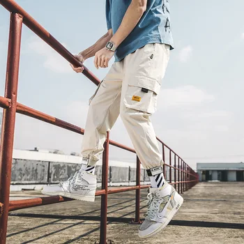 

Sweat Pants Ankle-Length Pants Lightweight Broadcloth Cargo Pants Elastic Waist Polyester 2020 Solid Casual Men Pants Streetwear