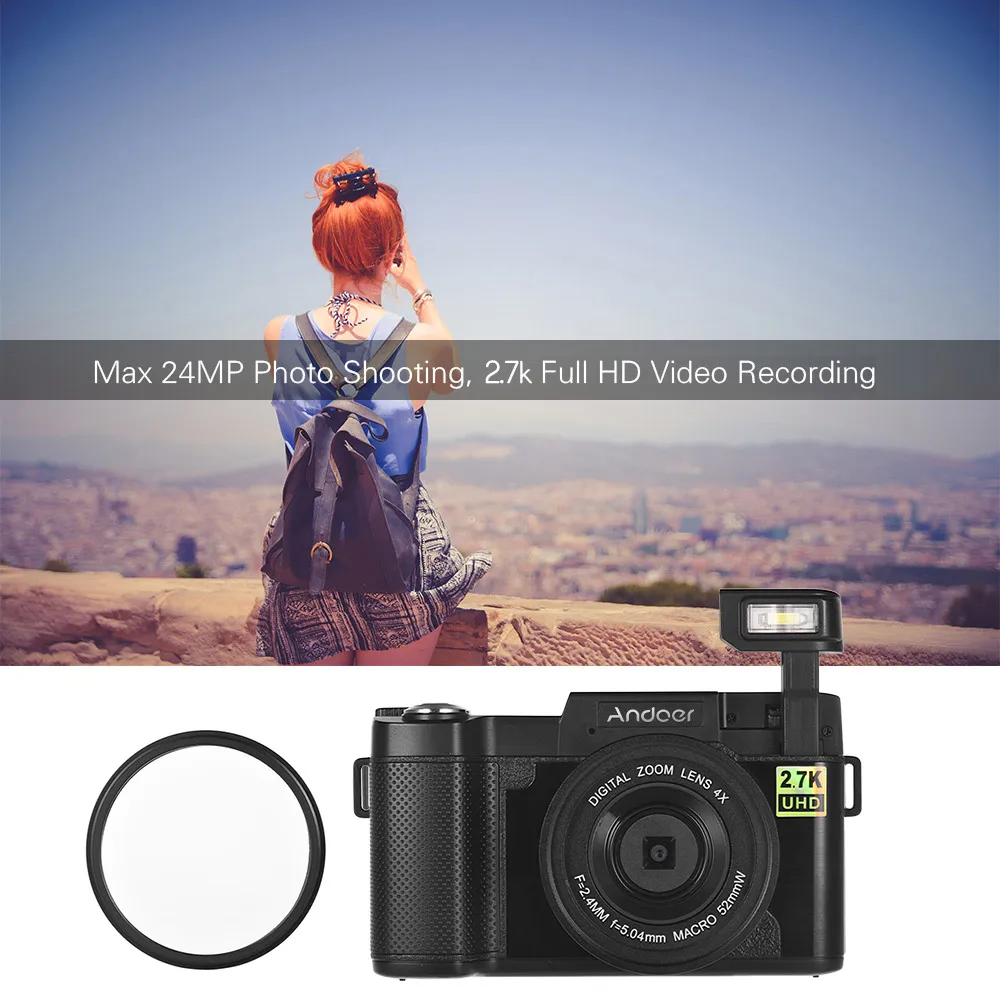 Andoer Full HD 24MP цифровая камера видеокамера 2,7 K 3," вращающийся TFT экран 4X цифровой WiFi подключение выдвижной фонарик