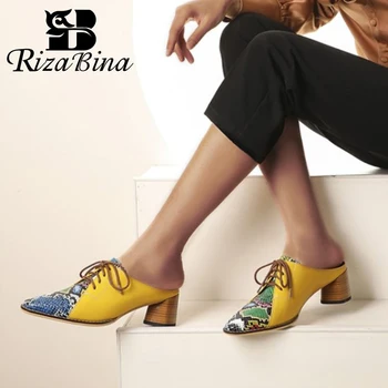 

RIZABINA Women Sandals Fashion Snake Pattern Sexy High Heel Summer Shoes Cross Strap Slippers Lady Party Footwear Size 34-42
