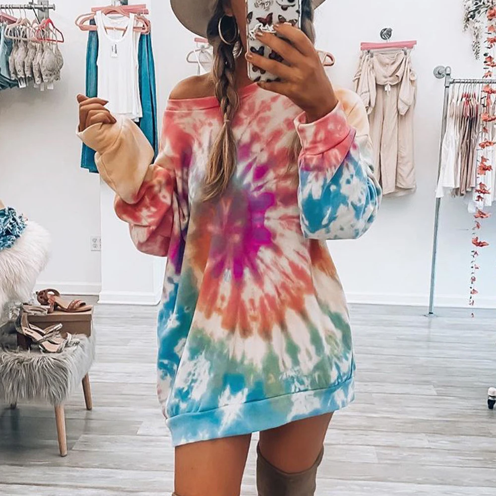 

Tie Dye Long Sweatshirt Gradient Autumn Loose Tops For Women 2020 New Pullovers Casual Sweat Femme Korean Fashion Sweat Shirt