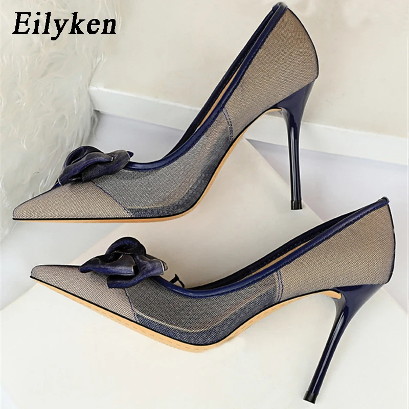 EilyKen 2020 New Spring Autumn High Valentine Lace Mesh Women Pumps Butterfly-Knot Pumps Heels 9.5c