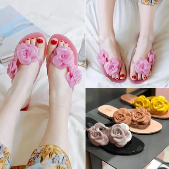 

Melissa 2020 Women Flat Slippers Cute Flower Slides Print Floral Shoes Woman Soft Female Ladies Casual Beach Sandals Melissa
