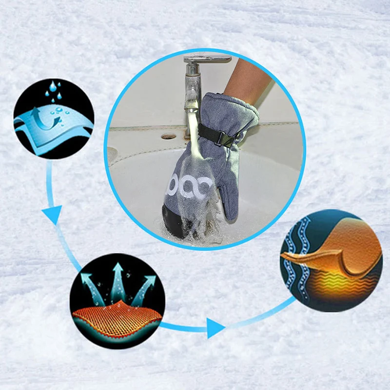 BOODUN Waterproof Unisex Ski Mittens PU Leather Outdoor Sports Camping Hiking Thermal Skiing snowproof Gloves