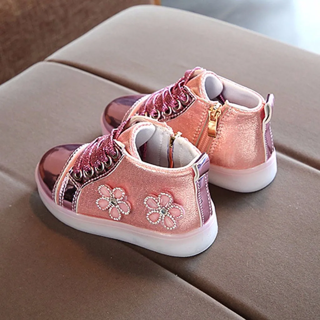 Легкая обувь для девочек; светящаяся спортивная обувь для бега с цветочным узором; Chaussure Enfant; Детские кроссовки; Светодиодный свет
