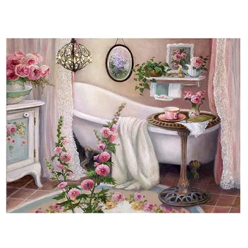 

Bath Flowers Diamond Painting Wall Art Cross Stitch Picture 5d Embroidery Mosaic Handmade Full Round Drill Home Decoration Gifts