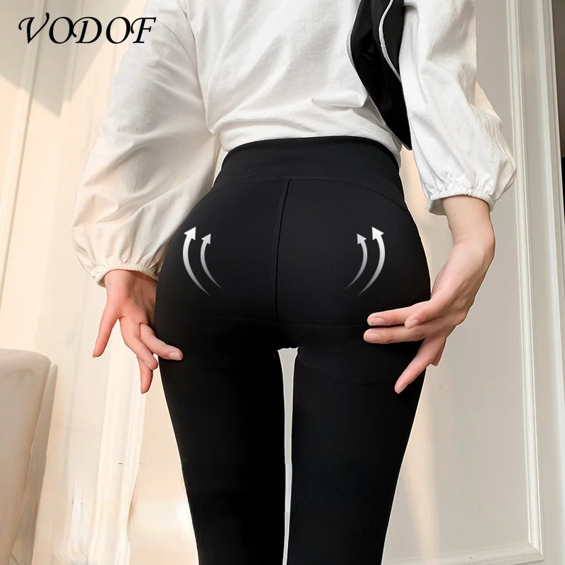 VODOF Women Jeans Pencil Pants Sand Washed Stretch Jeans Leggings Korean Pocket Red Line Leggings Magic Black Gray Jeggings