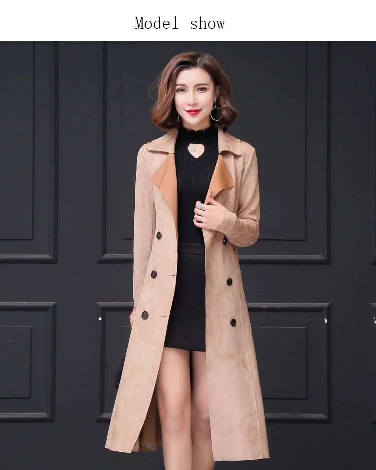 Осенний Женский Тренч s повседневное замшевое пальто женское длинное пальто плюс размер S-4XL верхняя одежда весеннее пальто для женщин