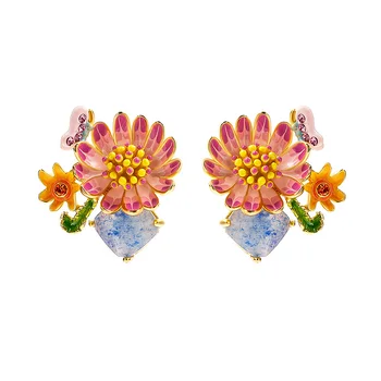 

Juicy Grape Hand-painted Enamel Glaze jewelry flower earrings chrysanthemum earrings decorative no easy faded