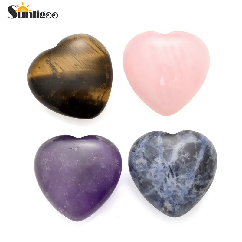 4x Mixed Stone Set 1 Sunligoo мини 25 мм естественная форма сердца камень карман DIY незакрепленный драгоценный камень фигурка Любовь Подарки На удачу Камень Статуя украшение для дома - Цвет: 4x Mixed Stone Set 1