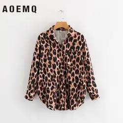 AOEMQ дикая природа модные рубашки животных Блузка с леопардовым принтом сексуальная девушка ночной бар одежда блузка и рубашки на тему