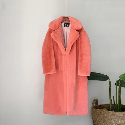 orangered Новинка, Женское зимнее корейское толстое свободное теплое длинное Норковое меховое пальто трапециевидной формы, шуба для женщин, FF157 - Цвет: orangered