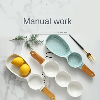 

Creative cutlery ceramic snack compartment bowl household fruit snack three-grid plate dessert dessert bowl dessert tray
