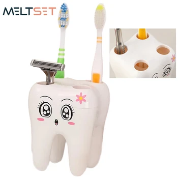 

Tooth shape Toothbrush Holder 4 holes Tooth Brush Shaver Rack Stand Bathroom Toilet Storage Rack Container Bathroom Organzier