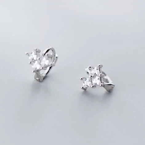 Silver 925 Твердые серьги из стерлингового серебра, крошечные милые блестящие серьги-кольца с цирконом и пряжкой для женщин, девушек, подростков, модные ювелирные изделия - Окраска металла: Silver
