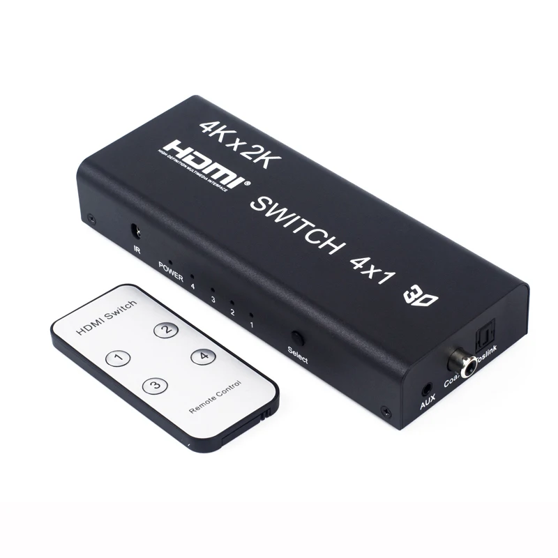 HDMI Switch 4 port With Audio Toslink Coaxial Audio Output 4 Input with 1 Output Selector Switching Controller Device with power photo